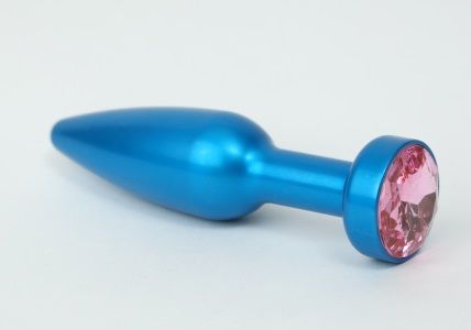 Большая синяя анальная пробка с розовым стразом - 11,2 см. - 4sexdreaM - купить с доставкой в Нижнем Новгороде