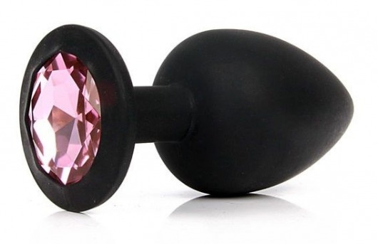 Чёрная силиконовая пробка с розовым кристаллом размера L - 9,2 см. - Vandersex - купить с доставкой в Нижнем Новгороде