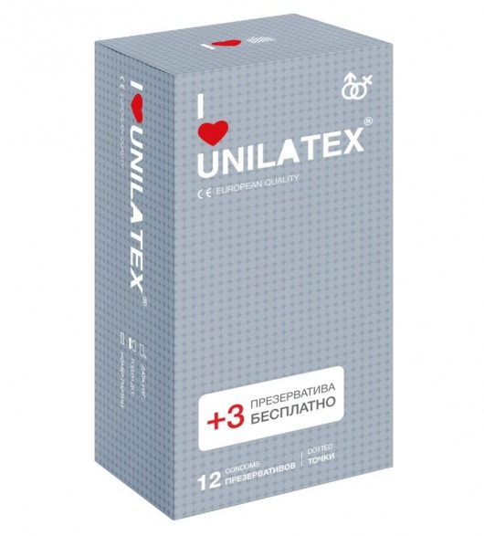 Презервативы с точками Unilatex Dotted - 12 шт. + 3 шт. в подарок - Unilatex - купить с доставкой в Нижнем Новгороде