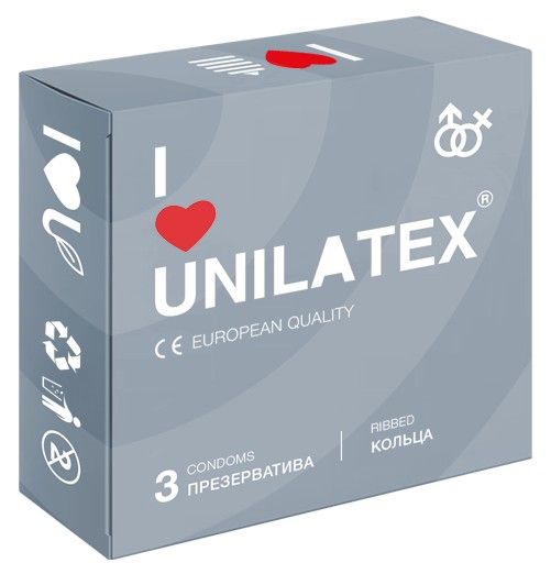 Презервативы с рёбрами Unilatex Ribbed - 3 шт. - Unilatex - купить с доставкой в Нижнем Новгороде