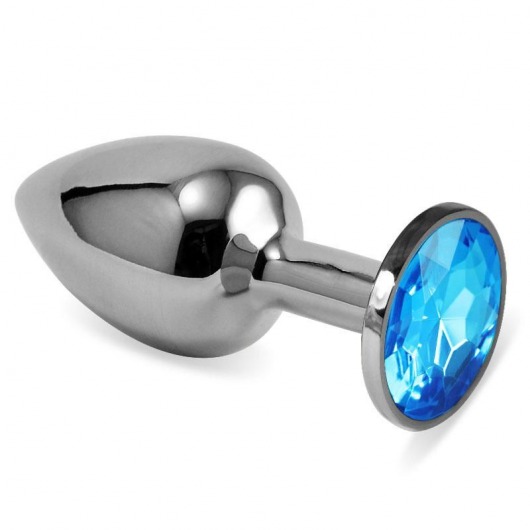Серебристая анальная пробка с голубым кристаллом размера M - 8 см. - Vandersex - купить с доставкой в Нижнем Новгороде