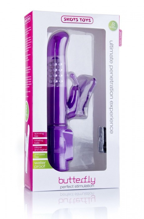 Фиолетовый вибратор Hi-Tech Butterfly с клиторальной бабочкой - 22,8 см. - Shots Media BV