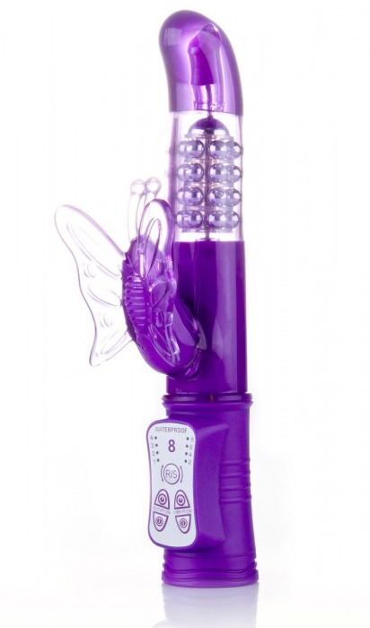 Фиолетовый вибратор Hi-Tech Butterfly с клиторальной бабочкой - 22,8 см. - Shots Media BV