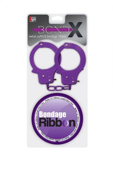 Набор для фиксации BONDX METAL CUFFS AND RIBBON: фиолетовые наручники из листового материала и липкая лента - Dream Toys - купить с доставкой в Нижнем Новгороде