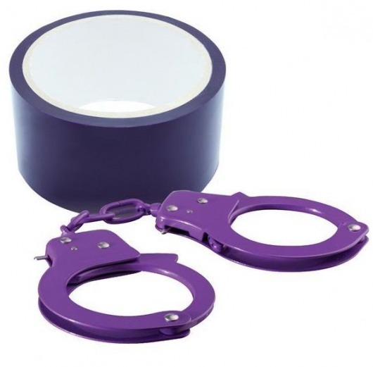 Набор для фиксации BONDX METAL CUFFS AND RIBBON: фиолетовые наручники из листового материала и липкая лента - Dream Toys - купить с доставкой в Нижнем Новгороде