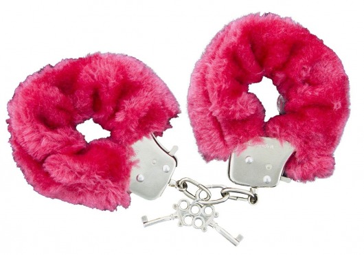 Красные меховые наручники с ключиками Furry Handcuffs - Blush Novelties - купить с доставкой в Нижнем Новгороде