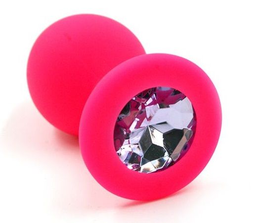 Розовая силиконовая анальная пробка с розовым кристаллом - 7 см. - Kanikule - купить с доставкой в Нижнем Новгороде