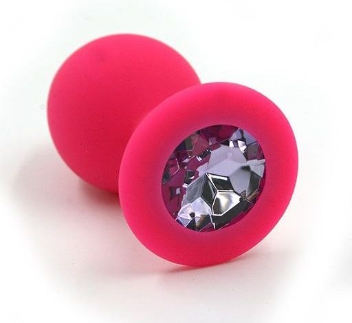 Розовая силиконовая анальная пробка с светло-фиолетовым кристаллом - 7 см. - Kanikule - купить с доставкой в Нижнем Новгороде