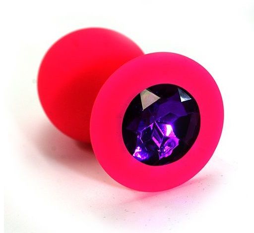 Розовая силиконовая анальная пробка с темно-фиолетовым кристаллом - 7 см. - Kanikule - купить с доставкой в Нижнем Новгороде