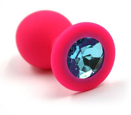 Розовая силиконовая анальная пробка с голубым кристаллом - 7 см. - Kanikule - купить с доставкой в Нижнем Новгороде