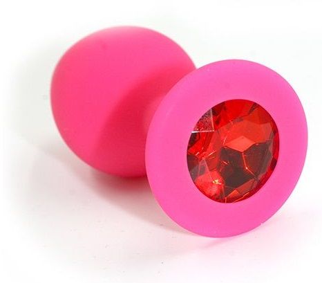 Розовая силиконовая анальная пробка с красным кристаллом - 7 см. - Kanikule - купить с доставкой в Нижнем Новгороде