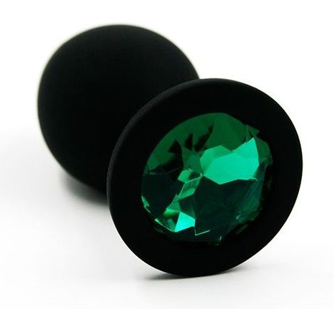 Чёрная силиконовая анальная пробка с изумрудным кристаллом - 7 см. - Kanikule - купить с доставкой в Нижнем Новгороде