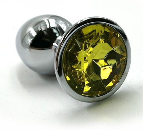 Серебристая алюминиевая анальная пробка с желтым кристаллом - 6 см. - Kanikule - купить с доставкой в Нижнем Новгороде