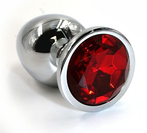 Серебристая алюминиевая анальная пробка с красным кристаллом - 7 см. - Kanikule - купить с доставкой в Нижнем Новгороде