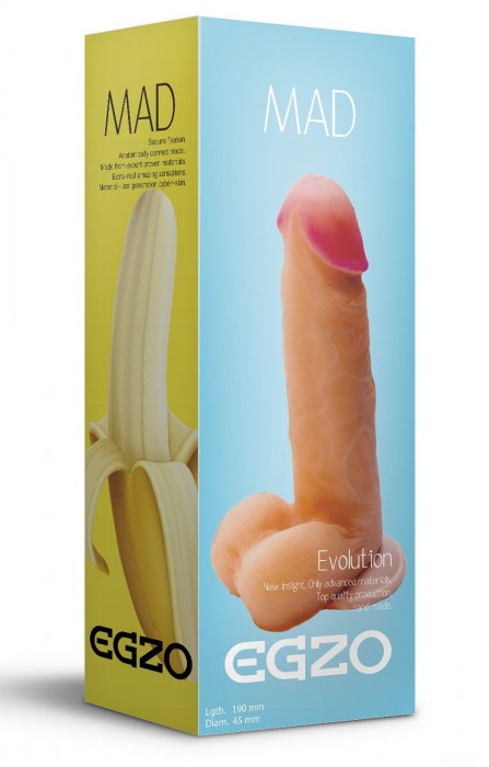 Телесный фаллоимитатор Mad Banana из киберкожи с присоской - 19 см. - EGZO