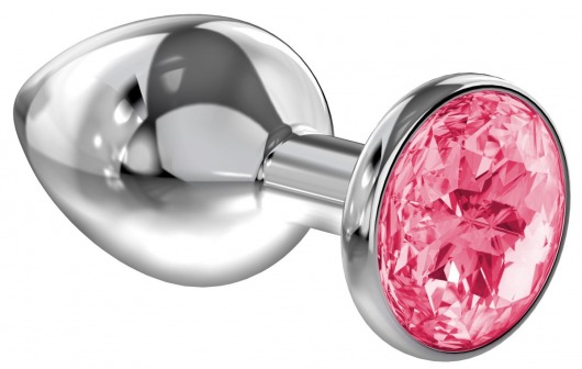 Большая серебристая анальная пробка Diamond Pink Sparkle Large с розовым кристаллом - 8 см. - Lola Games - купить с доставкой в Нижнем Новгороде