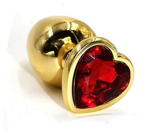 Золотистая алюминиевая анальная пробка с красным кристаллом-сердцем - 8,4 см. - Kanikule - купить с доставкой в Нижнем Новгороде
