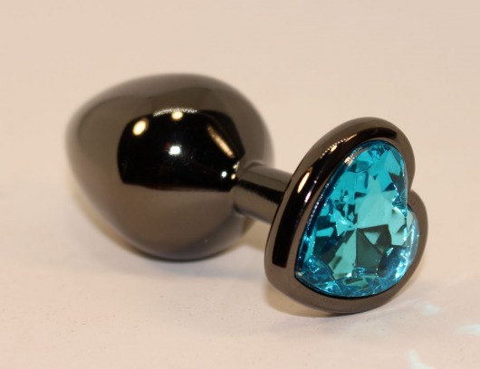 Чёрная пробка с голубым сердцем-кристаллом - 7 см. - 4sexdreaM - купить с доставкой в Нижнем Новгороде