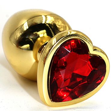 Золотистая анальная втулка с красным кристаллом-сердцем - 7 см. - Джага-Джага - купить с доставкой в Нижнем Новгороде