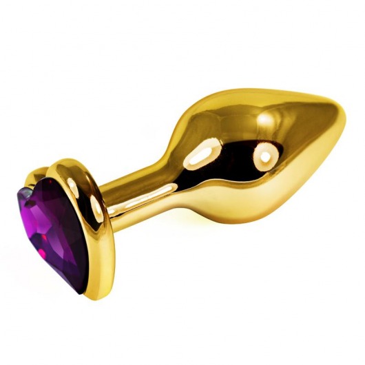 Золотистая анальная втулка с фиолетовым кристаллом-сердцем - 7 см. - Джага-Джага - купить с доставкой в Нижнем Новгороде