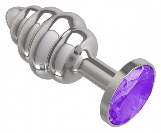 Серебристая пробка с рёбрышками и фиолетовым кристаллом - 7 см. - Джага-Джага - купить с доставкой в Нижнем Новгороде