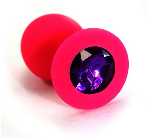 Розовая анальная втулка с фиолетовым кристаллом - 7,3 см. - Джага-Джага - купить с доставкой в Нижнем Новгороде