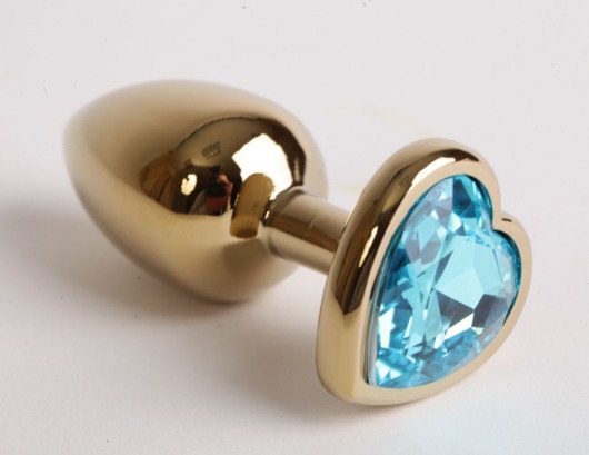 Золотистая анальная пробка с голубым кристаллом-сердцем - 9 см. - 4sexdreaM - купить с доставкой в Нижнем Новгороде
