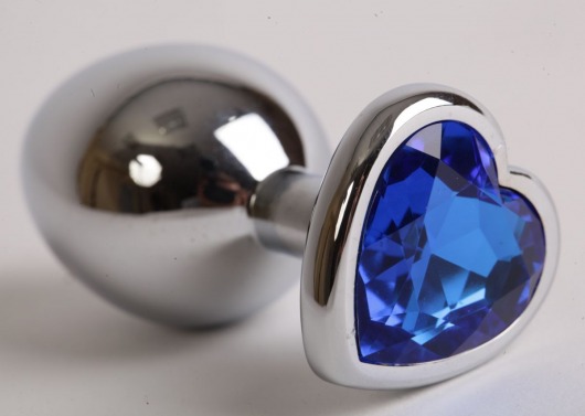 Серебристая анальная пробка с синим кристаллом-сердцем - 9 см. - 4sexdreaM - купить с доставкой в Нижнем Новгороде