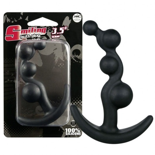 Чёрный анальный стимулятор с шариками Smiling Butt Plug - 8,9 см. - NMC