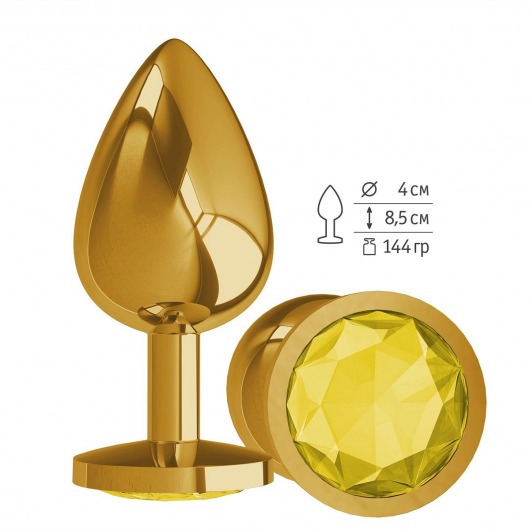 Золотистая большая анальная пробка с желтым кристаллом - 9,5 см. - Джага-Джага - купить с доставкой в Нижнем Новгороде