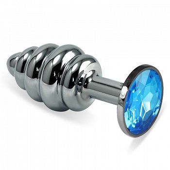 Серебристая фигурная анальная пробка с голубым кристаллом - 8,5 см. - 4sexdreaM - купить с доставкой в Нижнем Новгороде