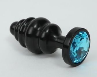 Черная фигурная анальная пробка с голубым кристаллом - 8,2 см. - 4sexdreaM - купить с доставкой в Нижнем Новгороде
