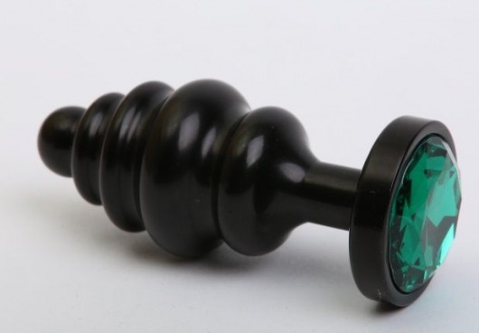 Черная фигурная анальная пробка с зеленым кристаллом - 8,2 см. - 4sexdreaM - купить с доставкой в Нижнем Новгороде