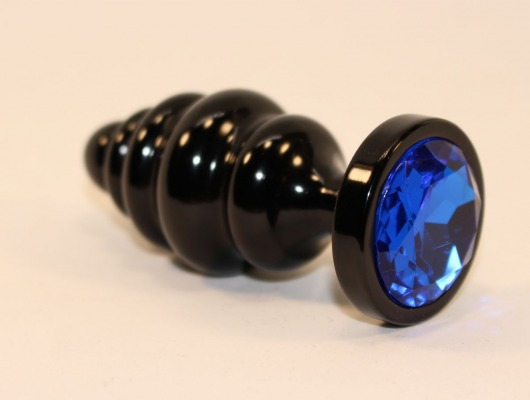 Черная фигурная анальная пробка с синим кристаллом - 8,2 см. - 4sexdreaM - купить с доставкой в Нижнем Новгороде