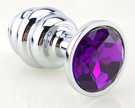 Серебристая фигурная анальная пробка с фиолетовым кристаллом - 8 см. - 4sexdreaM - купить с доставкой в Нижнем Новгороде