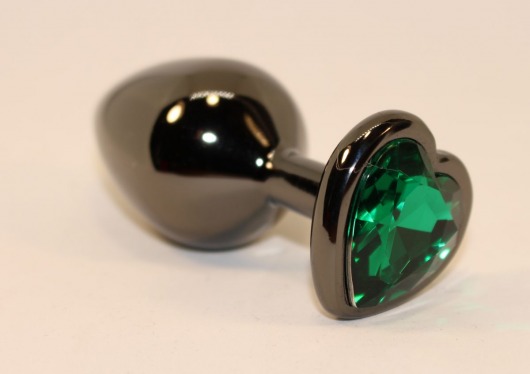 Черная коническая анальная пробка с зеленым кристаллом-сердечком - 8 см. - 4sexdreaM - купить с доставкой в Нижнем Новгороде