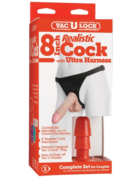 Насадка с трусиками Vac-U-Lock Set 8  Realistic Ultra Harness - 20,6 см. - Doc Johnson - купить с доставкой в Нижнем Новгороде
