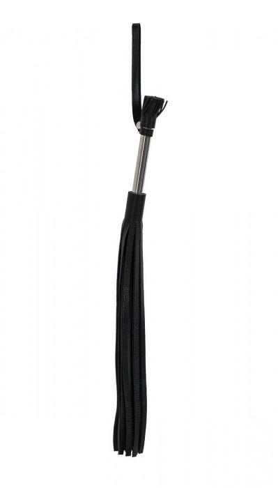 Чёрная кожаная плеть с 25 хвостами и металлической ручкой - 53 см. - Джага-Джага - купить с доставкой в Нижнем Новгороде