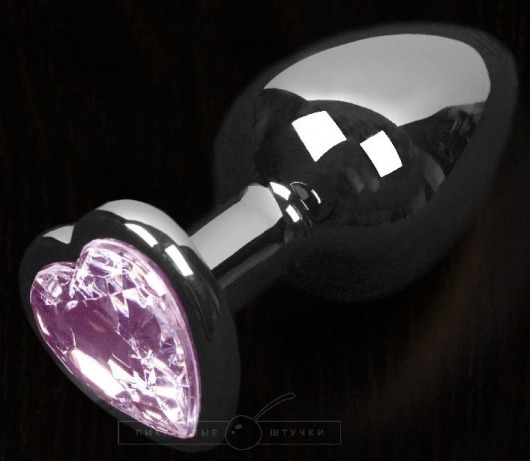 Серая анальная пробка с розовым кристаллом в виде сердечка - 8,5 см. - Пикантные штучки - купить с доставкой в Нижнем Новгороде