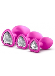 Набор розовых анальных пробок с прозрачным кристаллом-сердечком Bling Plugs Training Kit - Blush Novelties - купить с доставкой в Нижнем Новгороде