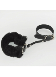 Черные кожаные наручники со съемной опушкой - Sitabella - купить с доставкой в Нижнем Новгороде