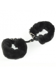 Черные кожаные наручники со съемной опушкой - Sitabella - купить с доставкой в Нижнем Новгороде