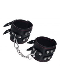 Черные кожаные наручники с двумя ремнями и контрастной строчкой - Pecado - купить с доставкой #SOTBIT_REGIONS_UF_V_REGION_NAME#