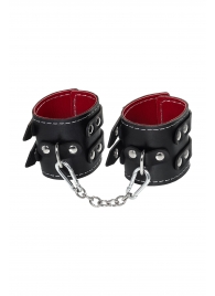 Черные кожаные наручники с двумя ремнями и красной подкладкой - Pecado - купить с доставкой #SOTBIT_REGIONS_UF_V_REGION_NAME#