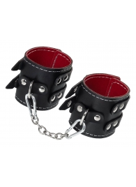 Черные кожаные наручники с двумя ремнями и красной подкладкой - Pecado - купить с доставкой #SOTBIT_REGIONS_UF_V_REGION_NAME#