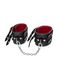 Черные кожаные оковы с двумя ремнями и красной подкладкой - Pecado - купить с доставкой #SOTBIT_REGIONS_UF_V_REGION_NAME#