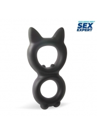 Черное двойное эрекционное кольцо с кошачьими ушками - Sex Expert - в Нижнем Новгороде купить с доставкой