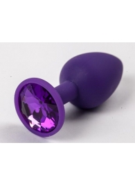 Фиолетовая силиконовая анальная пробка с фиолетовым стразом - 7,1 см. - 4sexdreaM - купить с доставкой в Нижнем Новгороде
