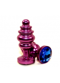 Фиолетовая рифленая пробка с синим кристаллом - 7,3 см. - 4sexdreaM - купить с доставкой в Нижнем Новгороде