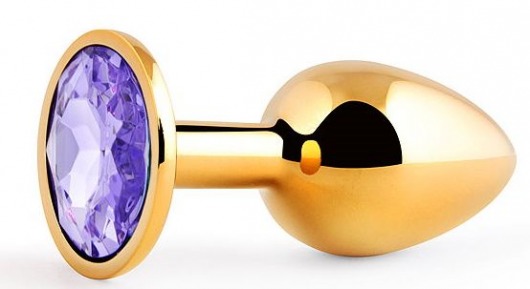 Золотистая анальная пробка с фиолетовым стразом - 7,2 см. - Anal Jewelry Plug - купить с доставкой в Нижнем Новгороде